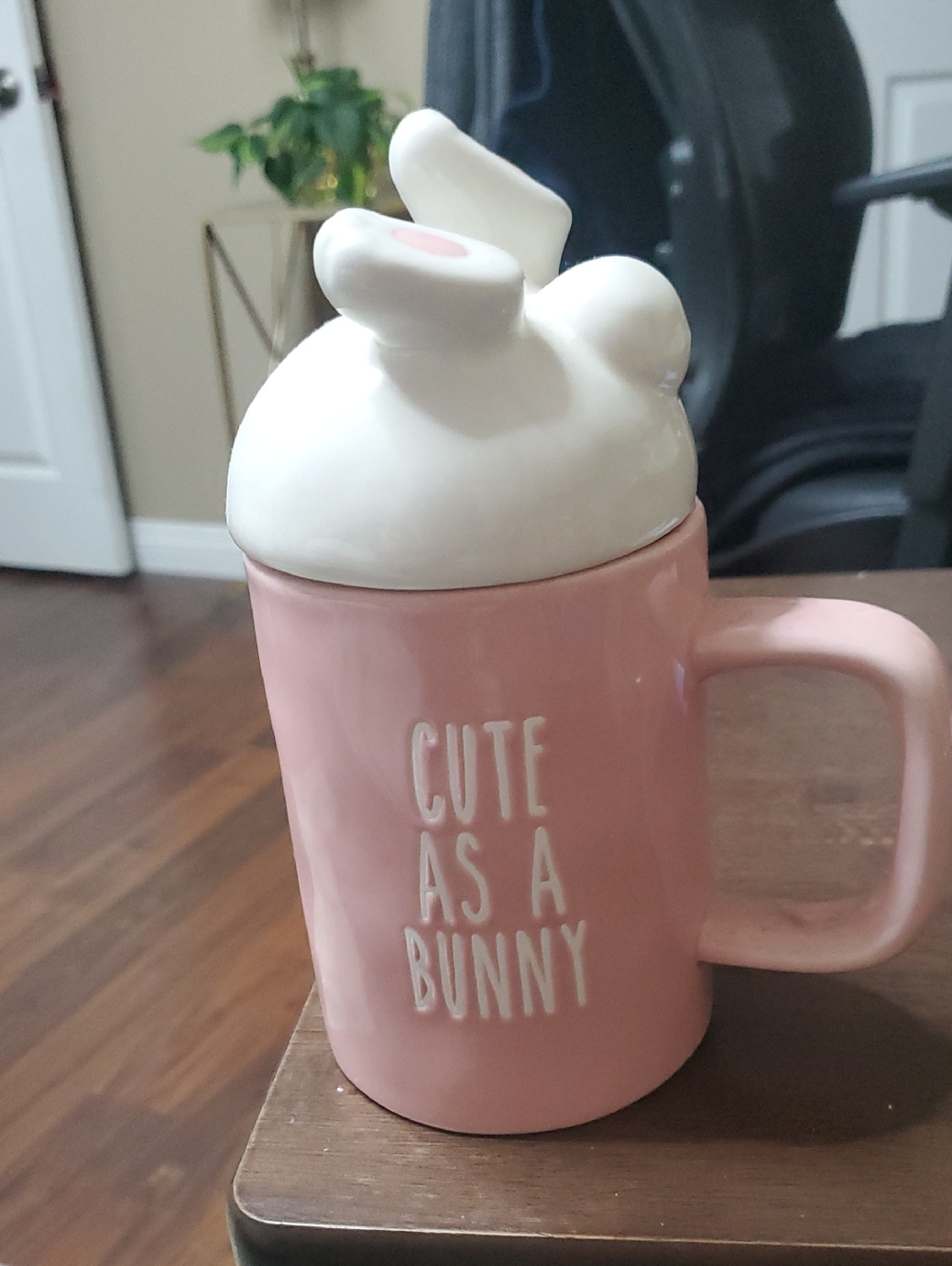 Pink 'Cute as a Bunny' Ceramic Mug with Bunny Lid